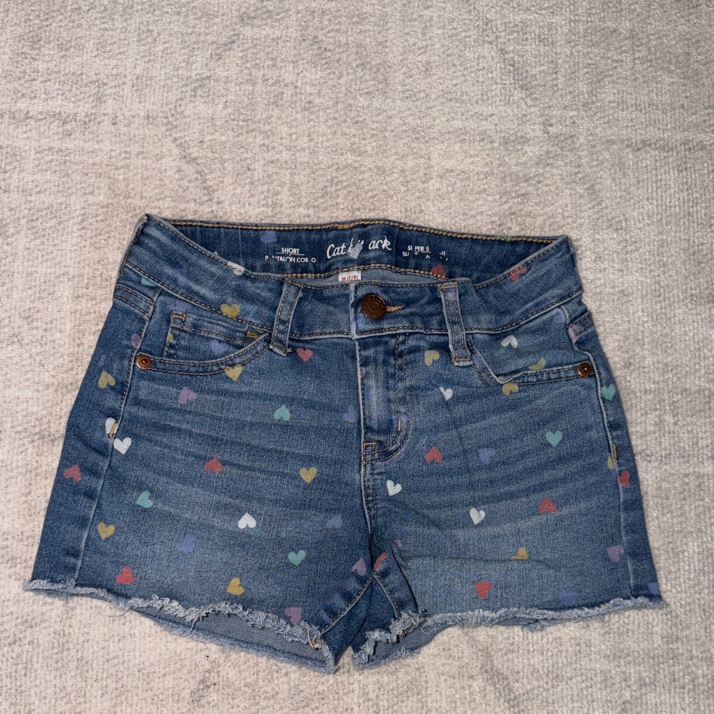 Girls Cat & Jack Multicolor Heart Jean Shorts EUC